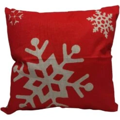 15.5 In. Red And White Snowflake Christmas Throw Pillow