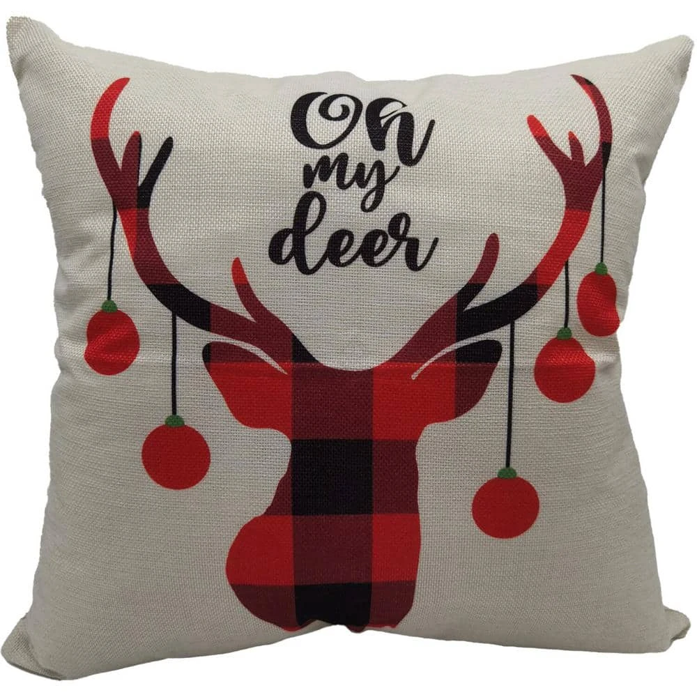 15.5 In. Buffalo Plaid Reindeer Oh My Deer Christmas Throw Pillow 3 15.5 In. Buffalo Plaid Reindeer Oh My Deer Christmas Throw Pillow