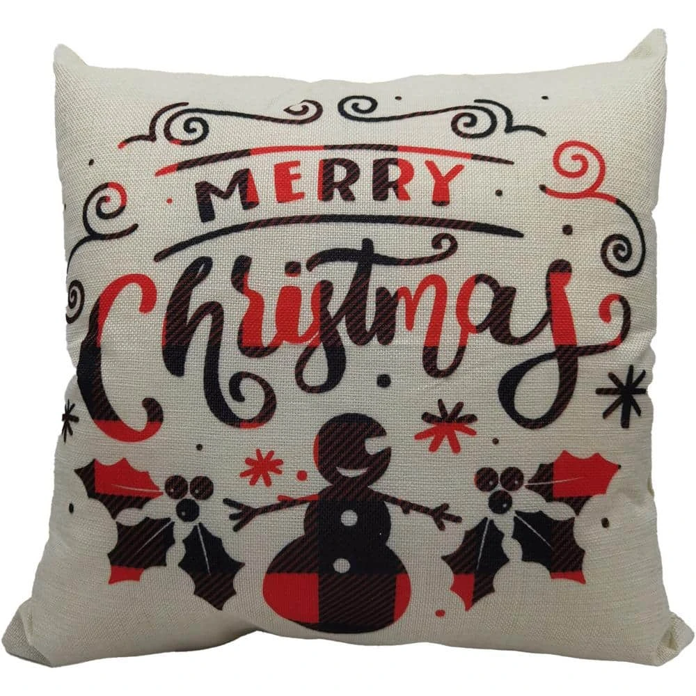 15.5 In. Buffalo Plaid Snowman Merry Christmas Throw Pillow 3 15.5 In. Buffalo Plaid Snowman Merry Christmas Throw Pillow