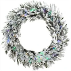 36 In. Artificial Pre-Lit Flocked Wreath Arrangement With Pinecones