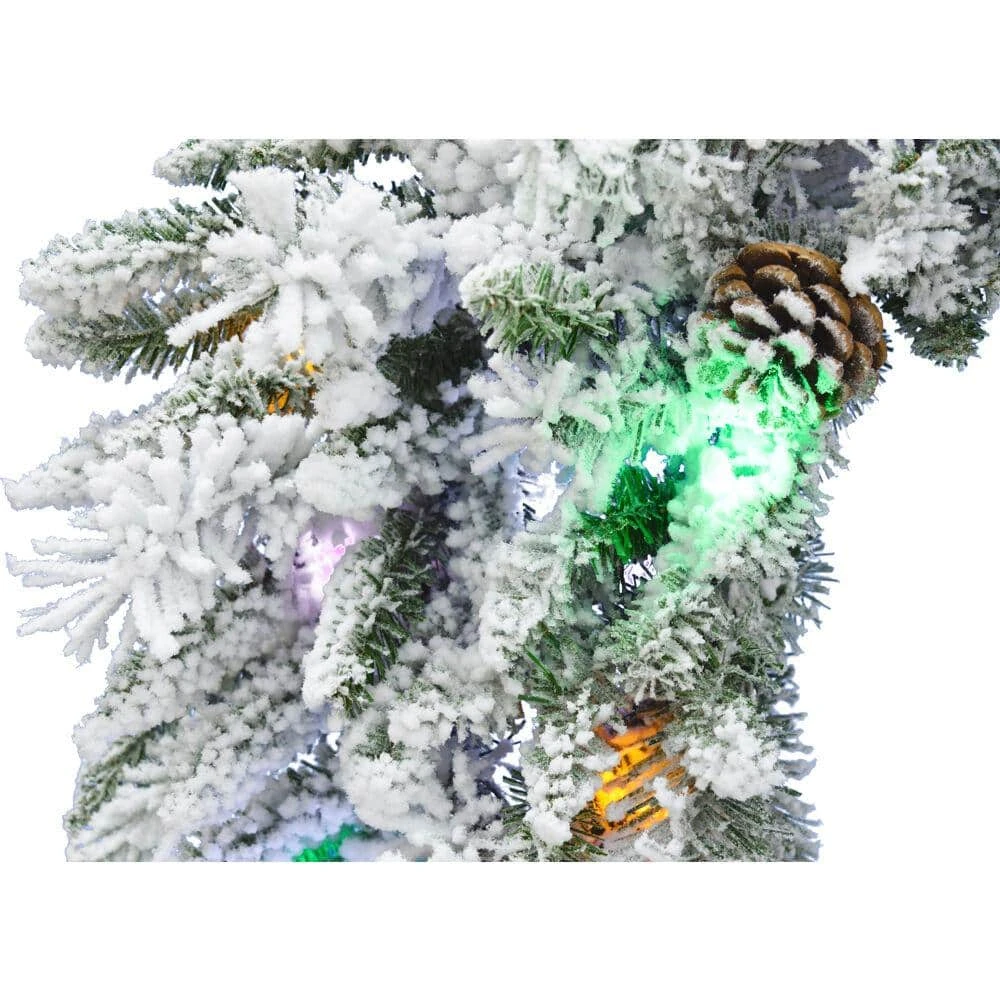 36 In. Artificial Pre-Lit Flocked Wreath Arrangement With Pinecones 4 36 In. Artificial Pre-Lit Flocked Wreath Arrangement With Pinecones - Image 2