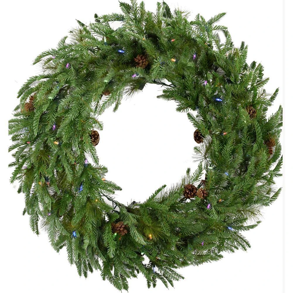 36 In. Prelit Traditional Pine Artificial Christmas Wreath With Multi-Colored LED Lights 3 36 In. Prelit Traditional Pine Artificial Christmas Wreath With Multi-Colored LED Lights