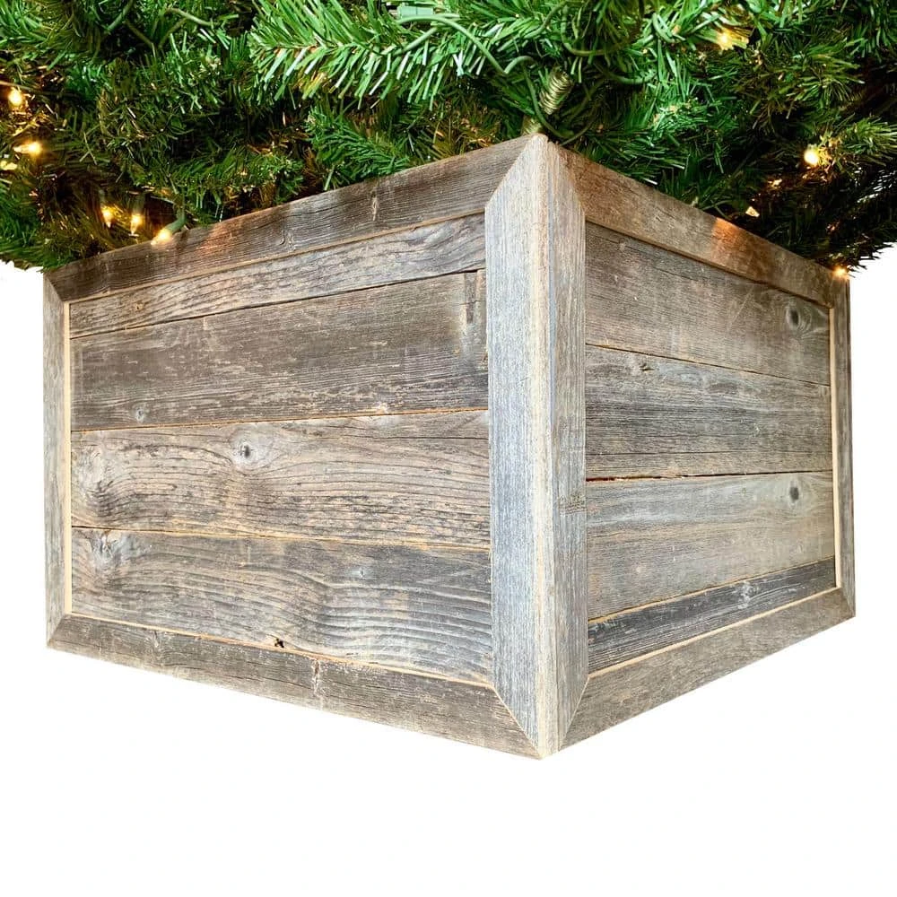 Farmhouse 27 In. W X 14.5 In. H, 37 In. Dia, Weathered Gray Decorative Christmas Tree Box Collar 8 Farmhouse 27 In. W X 14.5 In. H, 37 In. Dia, Weathered Gray Decorative Christmas Tree Box Collar - Image 6
