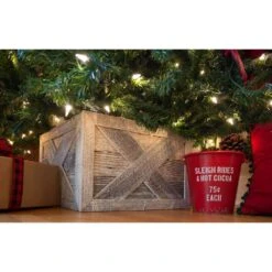 Farmhouse Deluxe 27 In. W X 14.5 In. H, 37 In. Dia, White Wash Decorative Christmas Tree Box Collar 15 Farmhouse Deluxe 27 In. W X 14.5 In. H, 37 In. Dia, White Wash Decorative Christmas Tree Box Collar -Christmas Decor Shop christmas tree collars widetreecollarwht 31 1000