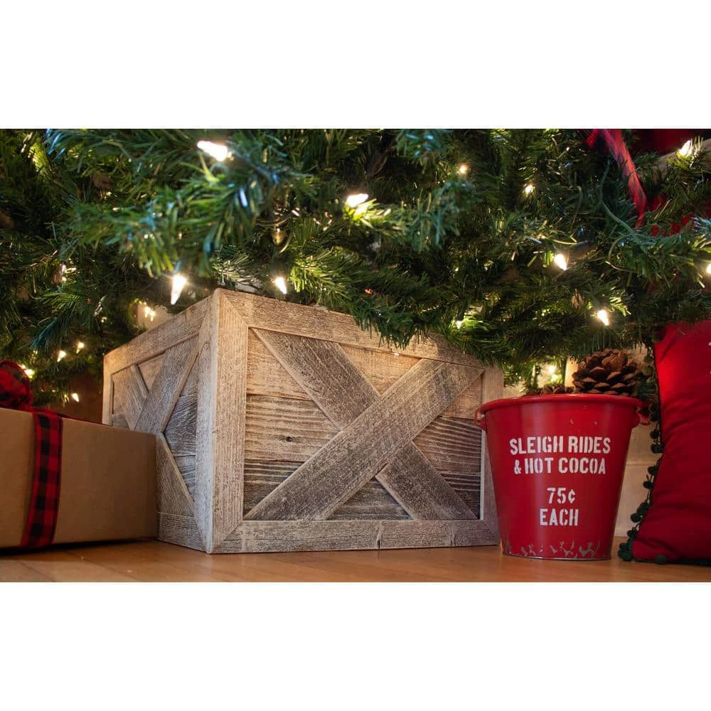 Farmhouse Deluxe 27 In. W X 14.5 In. H, 37 In. Dia, White Wash Decorative Christmas Tree Box Collar 9 Farmhouse Deluxe 27 In. W X 14.5 In. H, 37 In. Dia, White Wash Decorative Christmas Tree Box Collar - Image 7