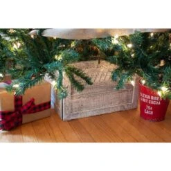 Farmhouse 27 In. W X 14.5 In. H, 37 In. Dia, White Wash Decorative Christmas Tree Box Collar -Christmas Decor Shop christmas tree collars widetreecollarwht nox 31 1000