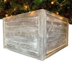Farmhouse 27 In. W X 14.5 In. H, 37 In. Dia, White Wash Decorative Christmas Tree Box Collar -Christmas Decor Shop christmas tree collars widetreecollarwht nox fa 1000