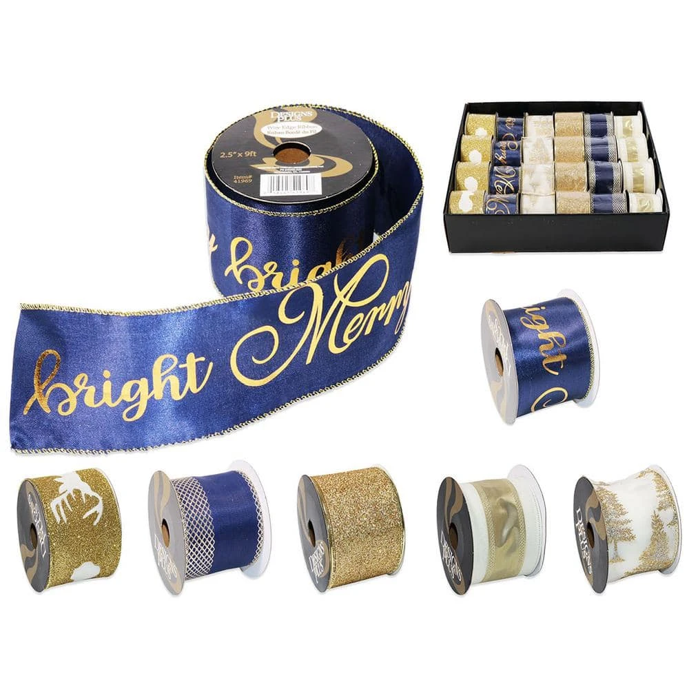2.5 In. X 9 Ft. 6 Assorted Gold Theme Xmas Ribbon (24-Pack) 3 2.5 In. X 9 Ft. 6 Assorted Gold Theme Xmas Ribbon (24-Pack)