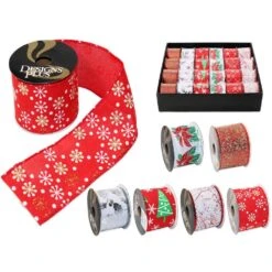 2.5 In. X 9 Ft. 6 Assorted Wire Xmas Ribbon (24-Pack)
