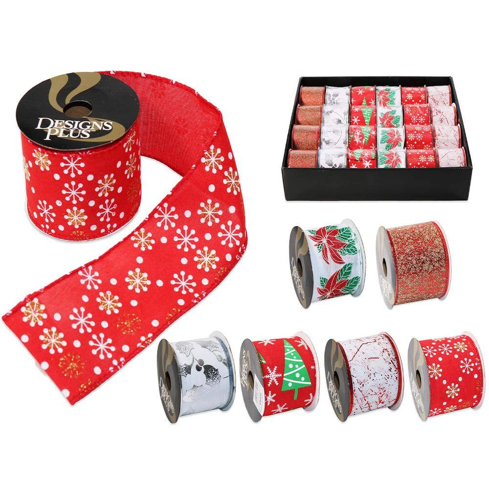 2.5 In. X 9 Ft. 6 Assorted Wire Xmas Ribbon (24-Pack) 3 2.5 In. X 9 Ft. 6 Assorted Wire Xmas Ribbon (24-Pack)