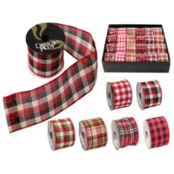 2.5 In. X 9 Ft. 6 Assorted Wire Edge Xmas Ribbon (24-Pack)