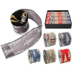 2.5 In. X 9 Ft. 5 Assorted Wire Edge Xmas Ribbon (24-Pack)