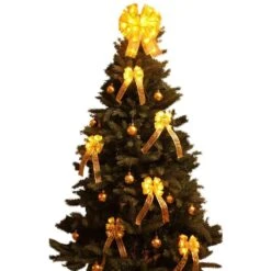 4 In. Gold LED Light Mini Bows (4-Pack) 12 4 In. Gold LED Light Mini Bows (4-Pack) -Christmas Decor Shop christmas tree ribbon bg04 1y003 a d4 1000