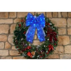 9 In. 36-Light Battery Operated LED Blue Everyday Bow -Christmas Decor Shop christmas tree ribbon eb03 b006 a1 d4 1000