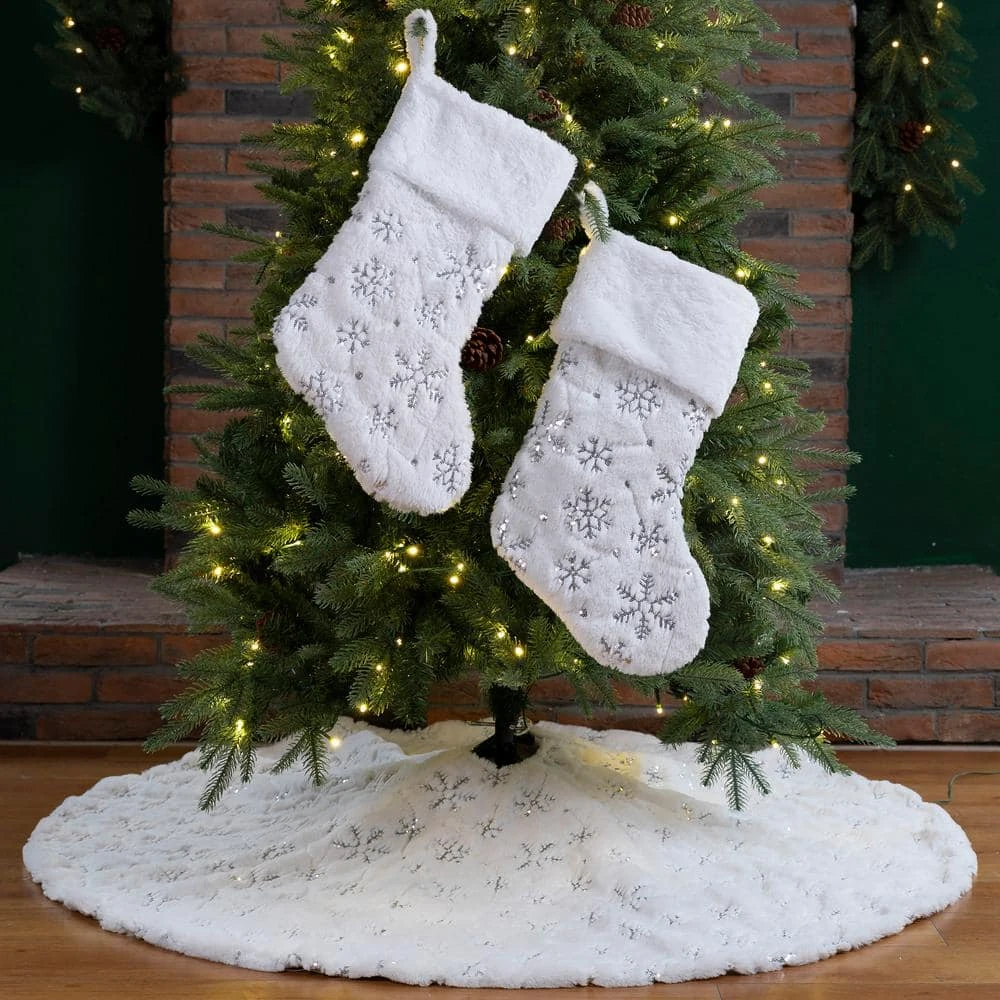 48 In. Tree Skirt/2 Stocking White Plush With Snowflake Christmas Decoration (Set Of 3) 8 48 In. Tree Skirt/2 Stocking White Plush With Snowflake Christmas Decoration (Set Of 3) - Image 6