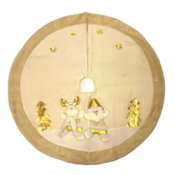 40 In White Gold Reindeer And Sant Embroidered Christmas Tree Skirt