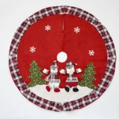 48 In. Red Snowman And Santa Embroidered Christmas Tree Skirt