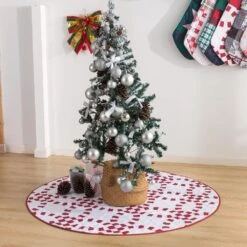 48 In. Holiday Ring Polyester Microfiber Quilted Tree Skirt -Christmas Decor Shop christmas tree skirts cl205rd21 31 1000