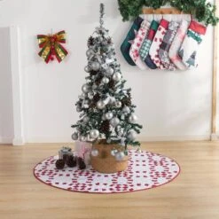 48 In. Holiday Ring Polyester Microfiber Quilted Tree Skirt -Christmas Decor Shop christmas tree skirts cl205rd21 fa 1000