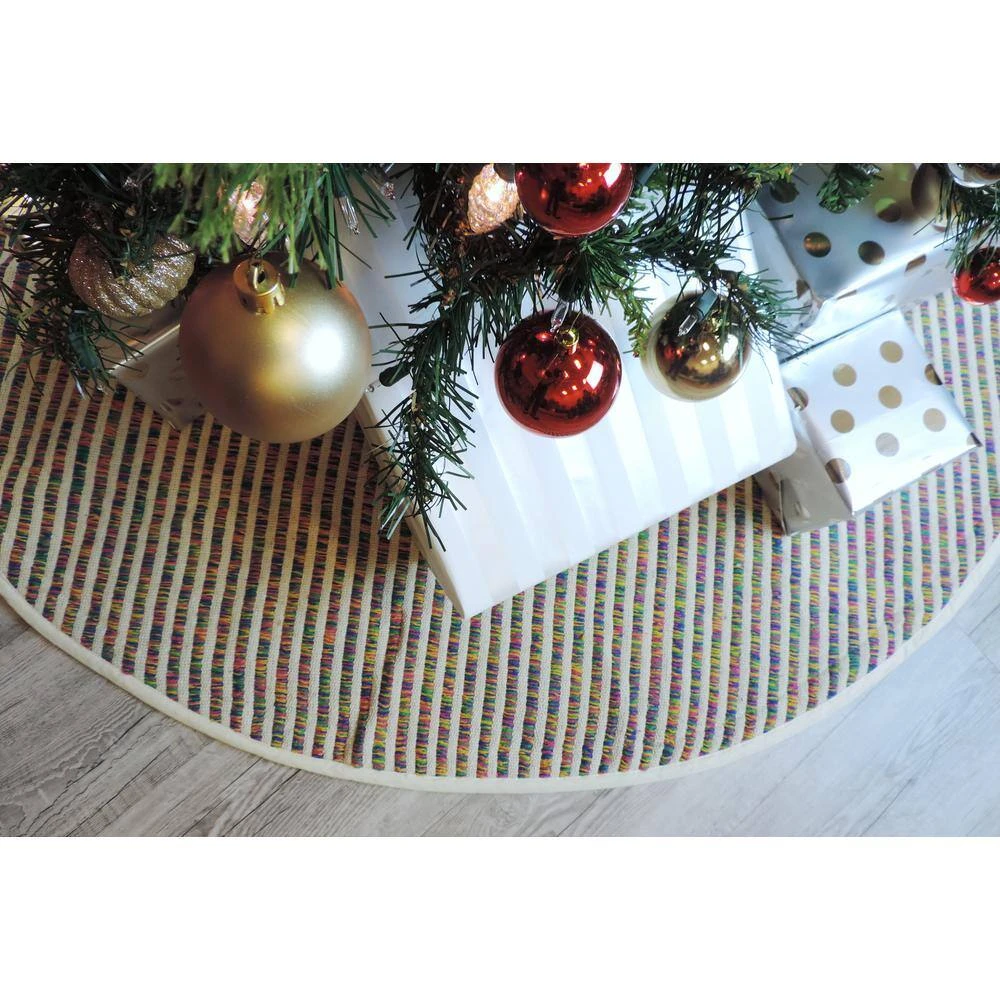 17 In. Cotton Striped Multi-Colored Christmas Tree Skirt 6 17 In. Cotton Striped Multi-Colored Christmas Tree Skirt - Image 4