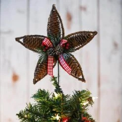 Rattan Star Tree Topper - Christmas Rustic Acorn Tree Topper With Holly And Berry Decorations -Christmas Decor Shop christmas tree toppers or 206 1f 1000
