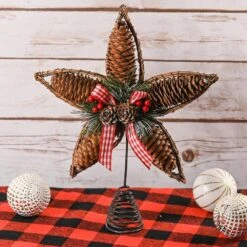 Rattan Star Tree Topper - Christmas Rustic Acorn Tree Topper With Holly And Berry Decorations -Christmas Decor Shop christmas tree toppers or 206 44 1000