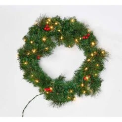 2 Ft. Artificial Pine Wreath With Lights And Berries