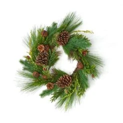 22 In. Pine Needle Artificial Christmas Wreath With Pine Cone Rusty Bell