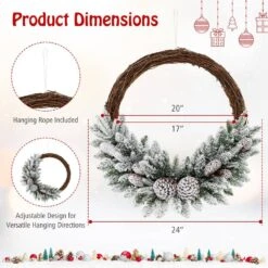 24 In. White Snow Flocked Pre-Lit LED Artificial Christmas Wreath With Pine Cones -Christmas Decor Shop christmas wreaths m22 8cm791 76 1000