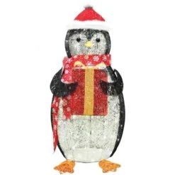 36 In. Tall White, Black And Red Cotton Penguin LED Yard Light