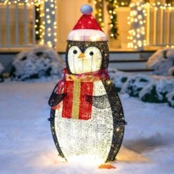 36 In. Tall White, Black And Red Cotton Penguin LED Yard Light -Christmas Decor Shop christmas yard decorations 30174 66 1000