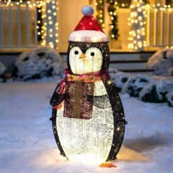 36 In. Tall White, Black And Red Cotton Penguin LED Yard Light -Christmas Decor Shop christmas yard decorations 30174 76 1000