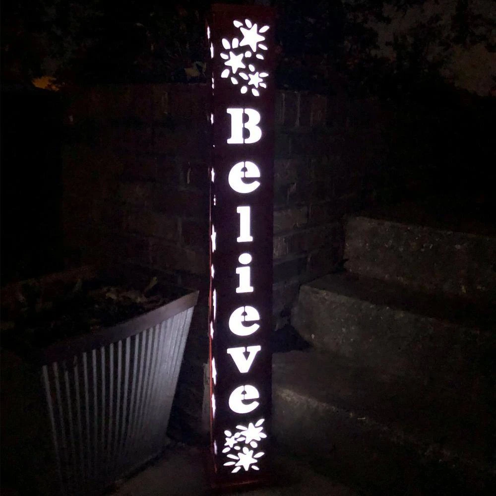 40 In. Red Believe Outdoor Lighted Pillar 5 40 In. Red Believe Outdoor Lighted Pillar - Image 3