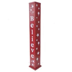 40 In. Red Believe Outdoor Lighted Pillar