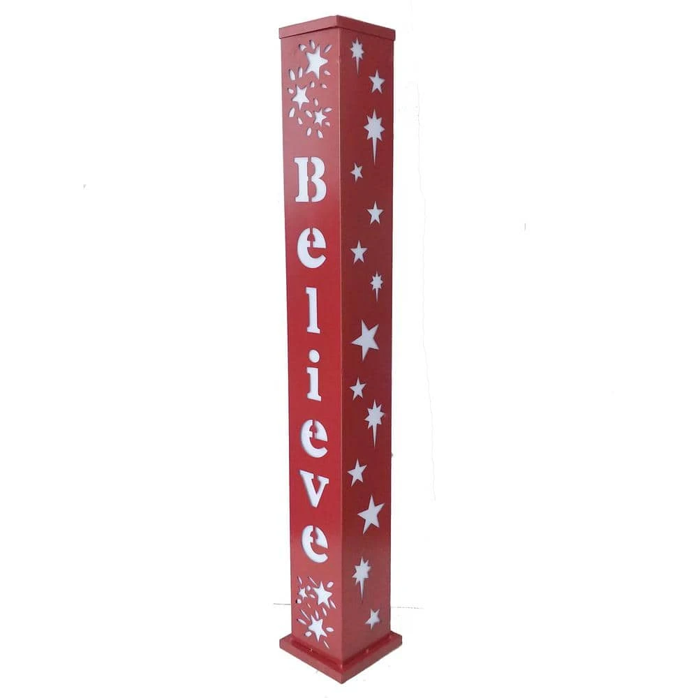40 In. Red Believe Outdoor Lighted Pillar 3 40 In. Red Believe Outdoor Lighted Pillar