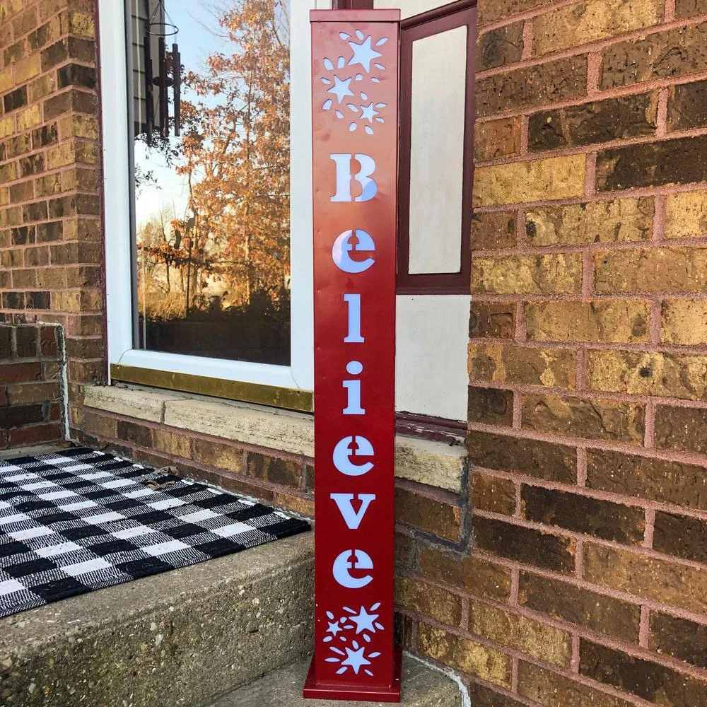 40 In. Red Believe Outdoor Lighted Pillar 4 40 In. Red Believe Outdoor Lighted Pillar - Image 2