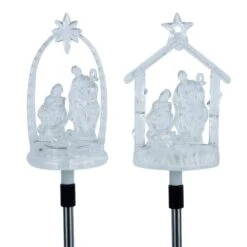 Alpine 35 In. Acrylic Manger Stakes Christmas Yard Decor With Solar Color Changing LED Lights, (2-Pack) -Christmas Decor Shop christmas yard decorations lan348a slr 2 1d 1000