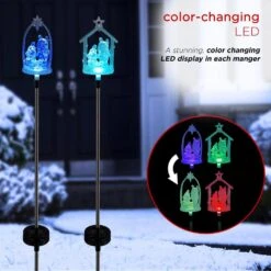 Alpine 35 In. Acrylic Manger Stakes Christmas Yard Decor With Solar Color Changing LED Lights, (2-Pack) -Christmas Decor Shop christmas yard decorations lan348a slr 2 1f 1000