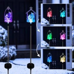 Alpine 35 In. Acrylic Manger Stakes Christmas Yard Decor With Solar Color Changing LED Lights, (2-Pack) -Christmas Decor Shop christmas yard decorations lan348a slr 2 31 1000
