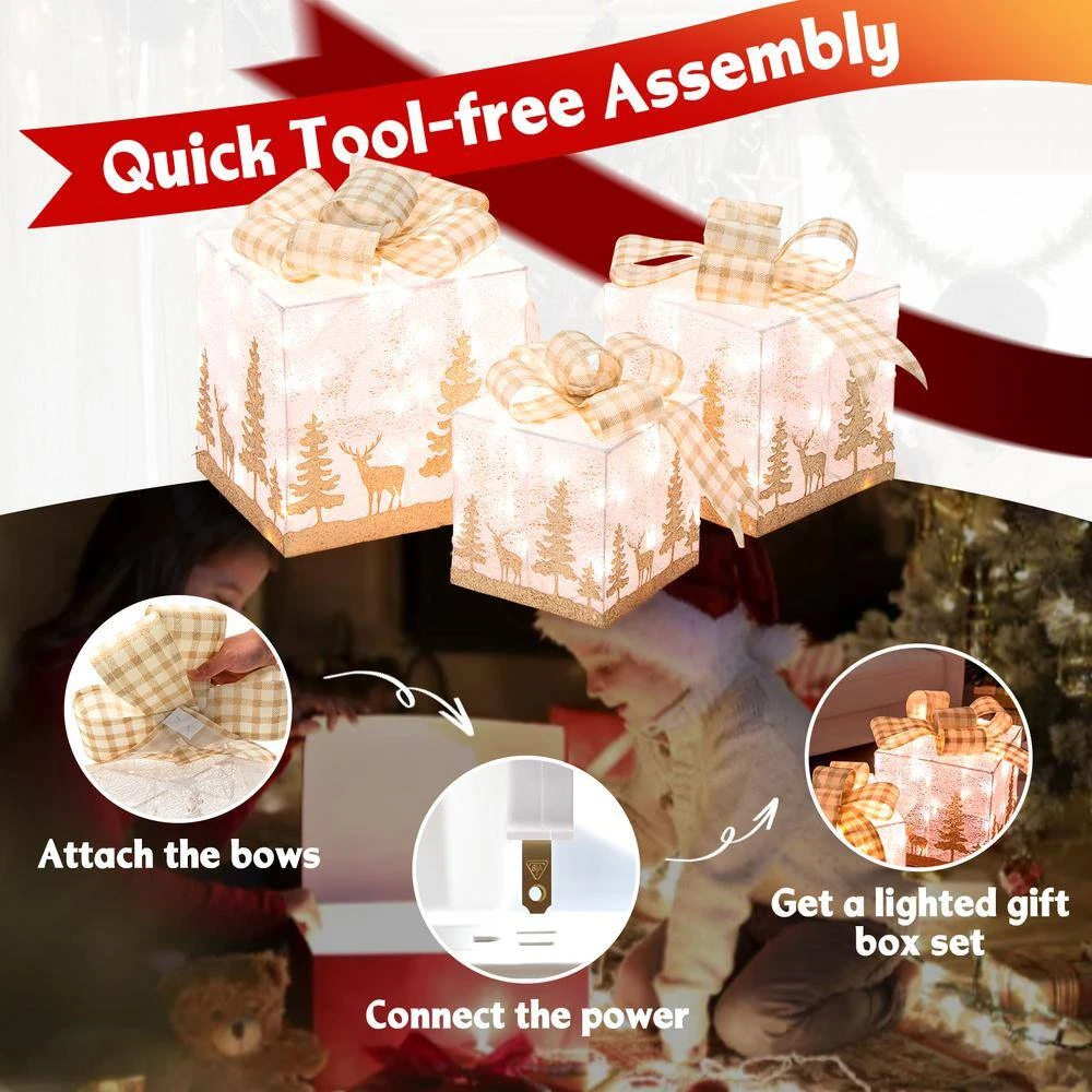 12 In. X 12 In. Christmas Lighted Gift Boxes ( Set Of 3) 6 12 In. X 12 In. Christmas Lighted Gift Boxes ( Set Of 3) - Image 4