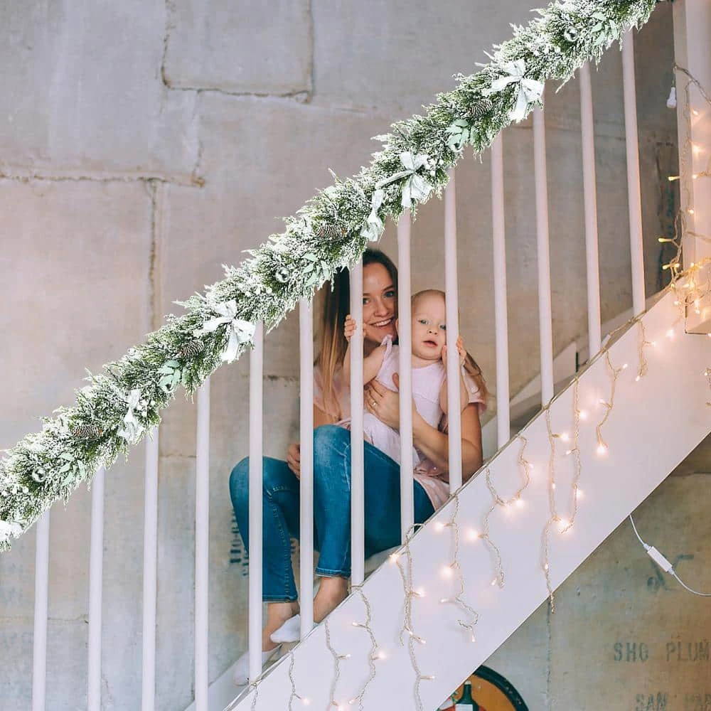 6.5 Ft. Snow Flocked Cypress Artificial Christmas Garland Wedding Party Decor With 280 PE Tips 6 6.5 Ft. Snow Flocked Cypress Artificial Christmas Garland Wedding Party Decor With 280 PE Tips - Image 4