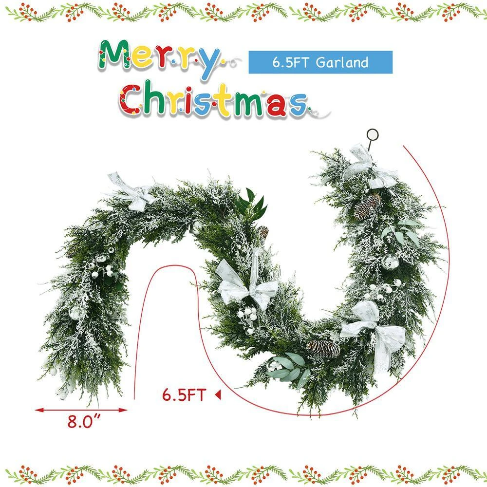 6.5 Ft. Snow Flocked Cypress Artificial Christmas Garland Wedding Party Decor With 280 PE Tips 5 6.5 Ft. Snow Flocked Cypress Artificial Christmas Garland Wedding Party Decor With 280 PE Tips - Image 3
