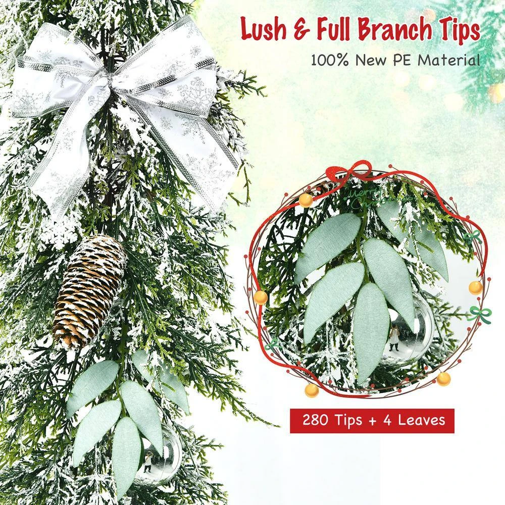 6.5 Ft. Snow Flocked Cypress Artificial Christmas Garland Wedding Party Decor With 280 PE Tips 9 6.5 Ft. Snow Flocked Cypress Artificial Christmas Garland Wedding Party Decor With 280 PE Tips - Image 7