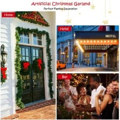 9 Ft. Battery Operated Pre-Lit LED Artificial Fall Garland With Pinecones And Berries -Christmas Decor Shop costway christmas garland ms2j wr96 1f 1000