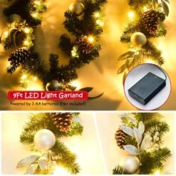 9 Ft. Battery Operated Pre-Lit LED Artificial Fall Garland With Pinecones And Berries -Christmas Decor Shop costway christmas garland ms2j wr96 4f 1000