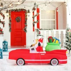 4.1 Ft. Height 7.7 Ft. Long Christmas Inflatable Santa Claus And Reindeer Riding Red Car -Christmas Decor Shop costway christmas inflatables hcst04461 44 1000