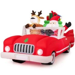 4.1 Ft. Height 7.7 Ft. Long Christmas Inflatable Santa Claus And Reindeer Riding Red Car