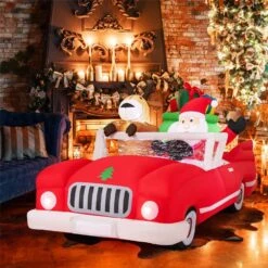 4.1 Ft. Height 7.7 Ft. Long Christmas Inflatable Santa Claus And Reindeer Riding Red Car -Christmas Decor Shop costway christmas inflatables hcst04461 c3 1000