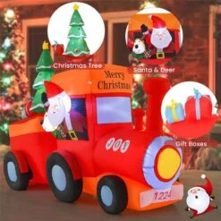 5.5 Ft. Height 8 Ft. Christmas Inflatable Santa Train Decoration With Santa Claus Deer & Gift Box -Christmas Decor Shop costway christmas inflatables tt10015us 76 1000