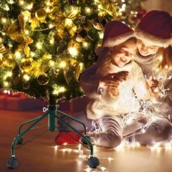 Metal Christmas Tree Stand With Rolling Wheels For Tree Up To 7 Ft. Tall -Christmas Decor Shop costway christmas tree stands ms2j 3189gn 31 1000